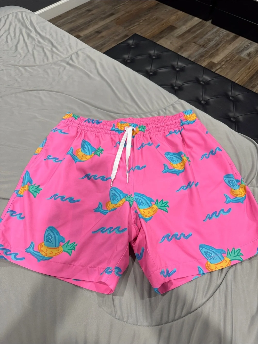 Men's Chubbies 5.5” Pink Pineapple Shark Swim Shorts